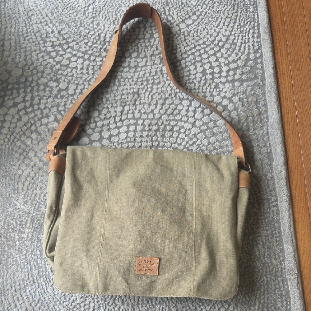 Mercedes Benz Cutler And Book Olive Green Canvas Messenger Bag Stitching On Back